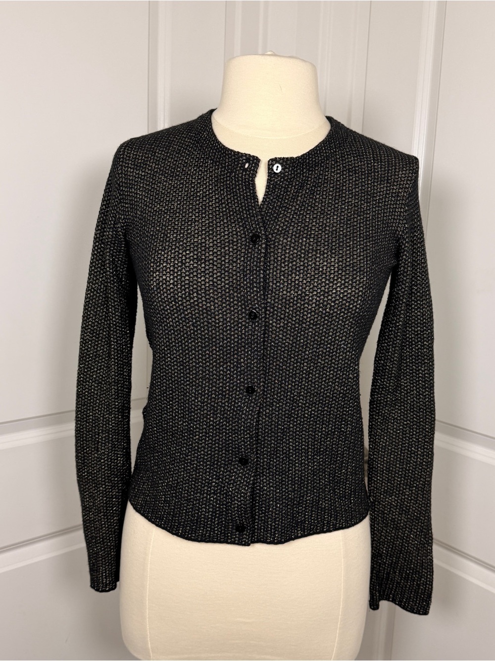 Comptoir des Cotonniers Textured Wool Metallic Knit Cardigan Black Silver XS